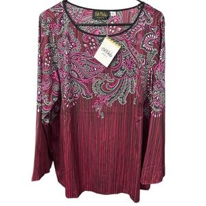 Bob Mackie Women's Paisley Print Art To Wear Blouse Size 1X